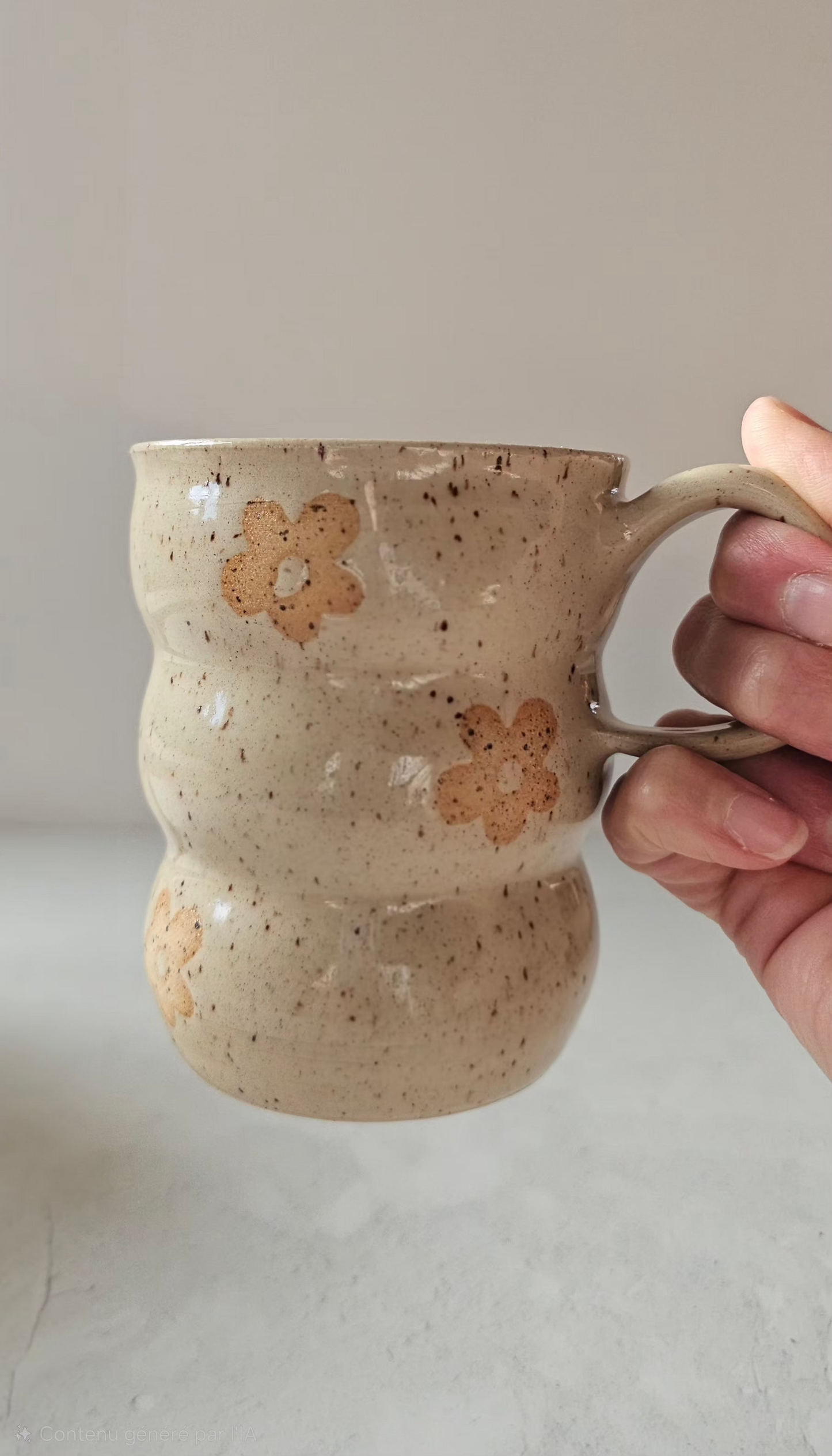 Tasse ondulé à motifs floraux naturelle